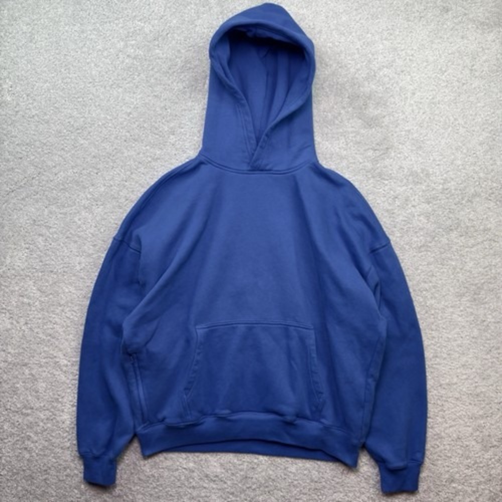 Hollister Mens Boxy Fit Hoodie XL Blue Fleece Pullover Hidden Zip Pocket
